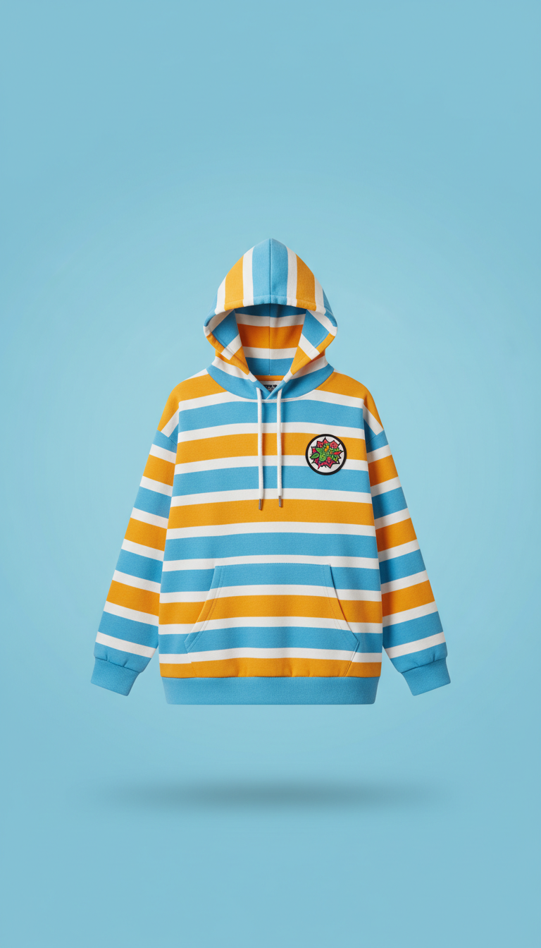 Striped Cotton Hoodie with Comic Patch