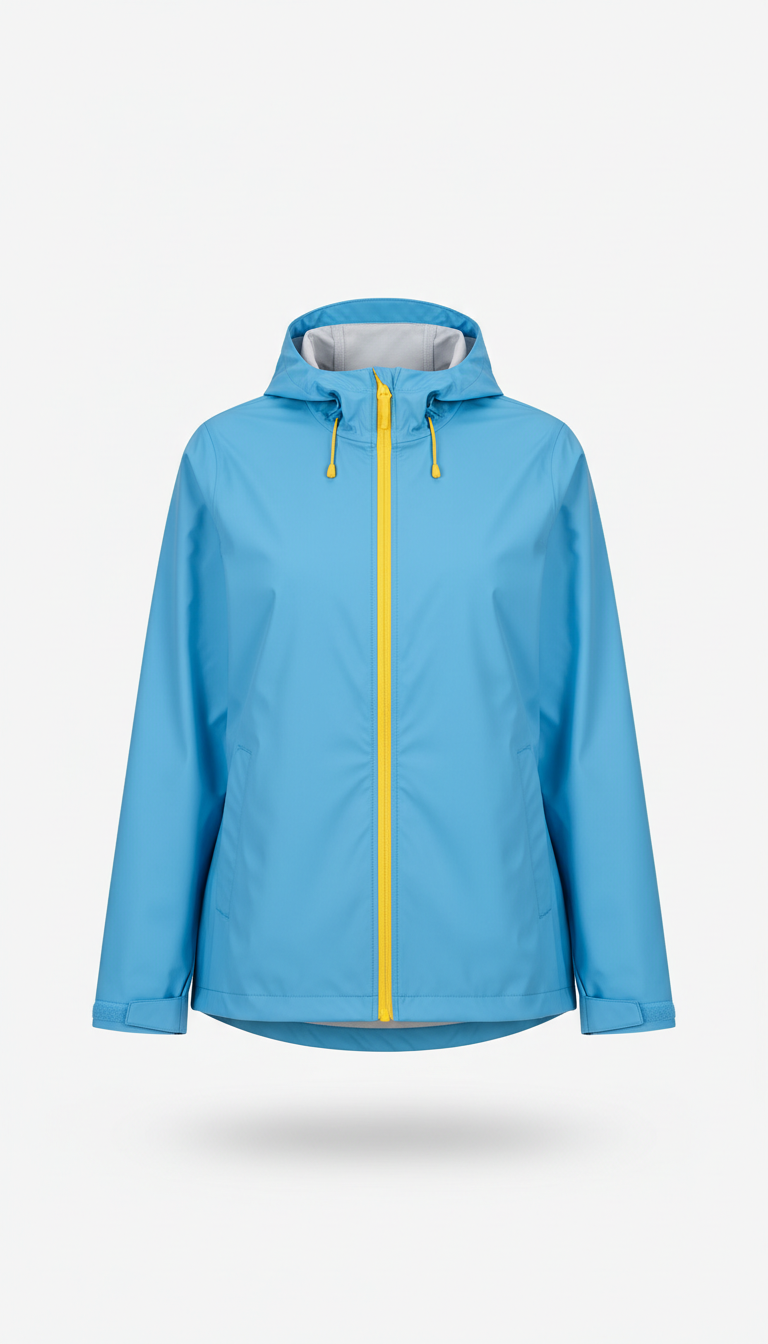 Sky Blue Rain Jacket with Yellow Zipper